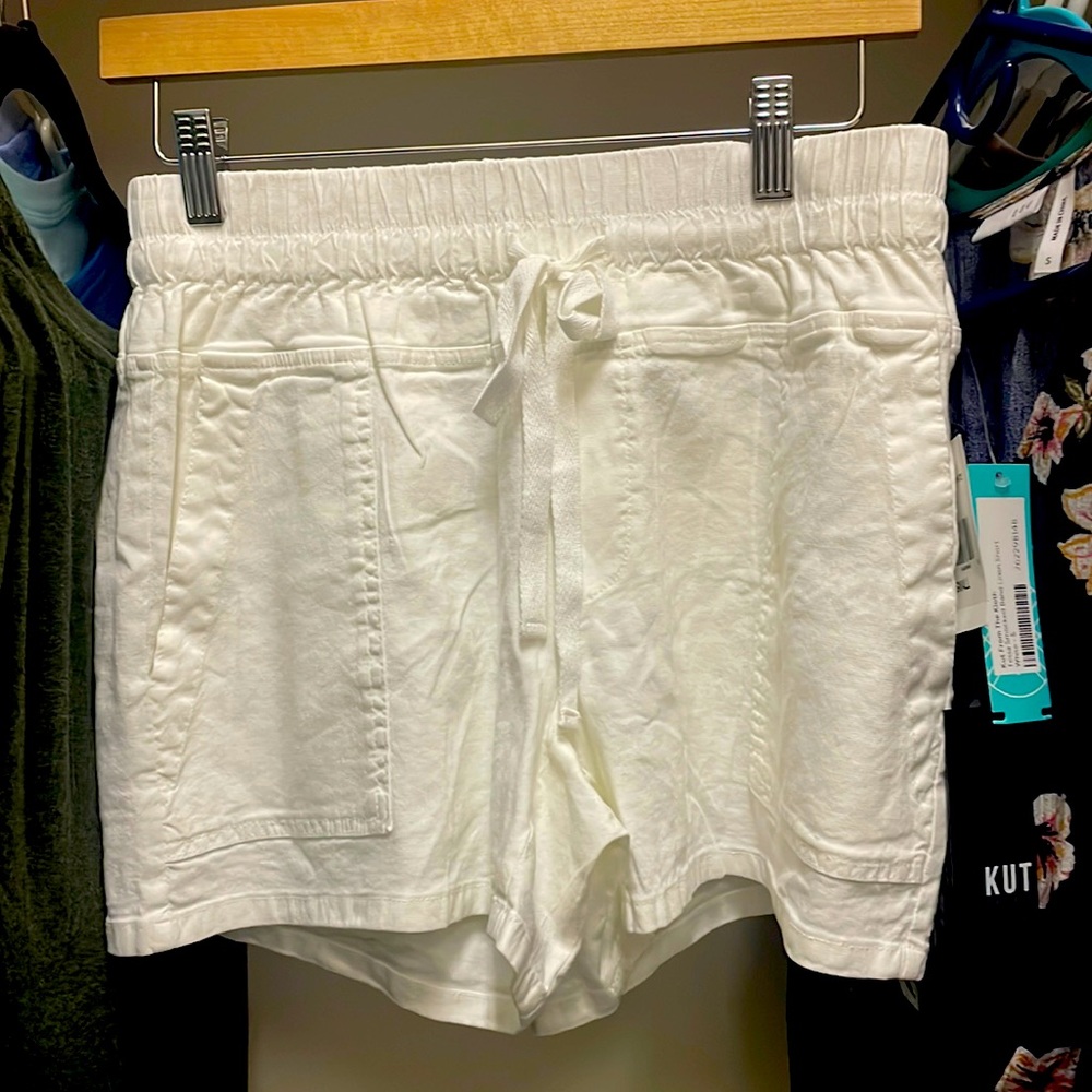 White Tessa Smocked Band Linen Shorts